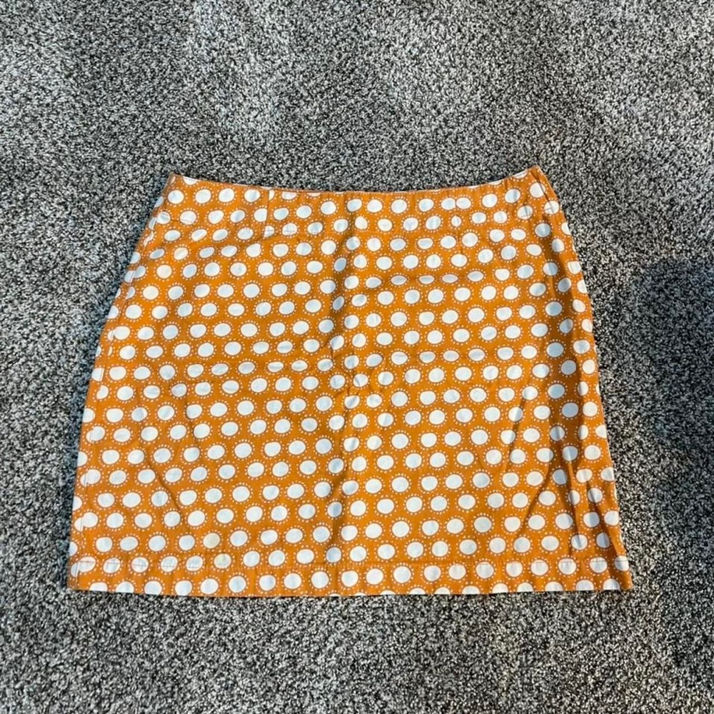 Garnet Hill orange and white polka dot skirt